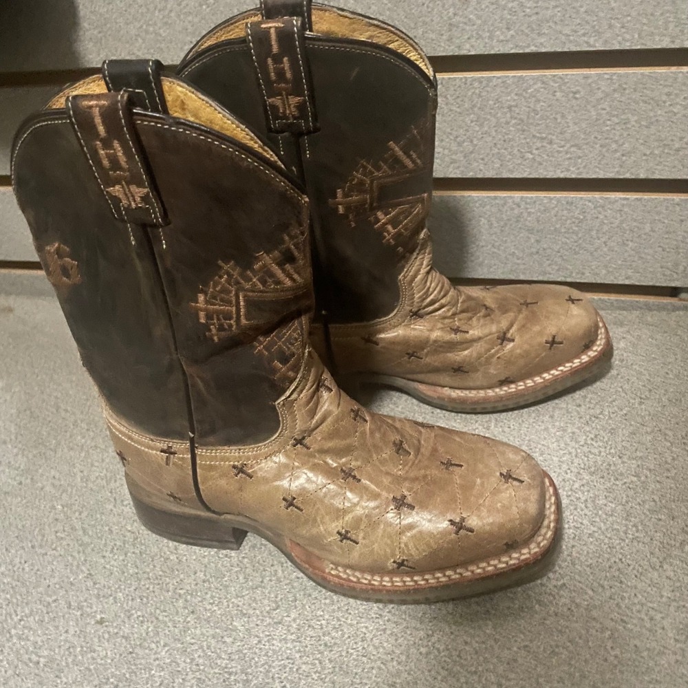 Kids‎ Tin Haul Western Cowboy Boots Leather Cross Square Toe Sz 13 John 3:16
